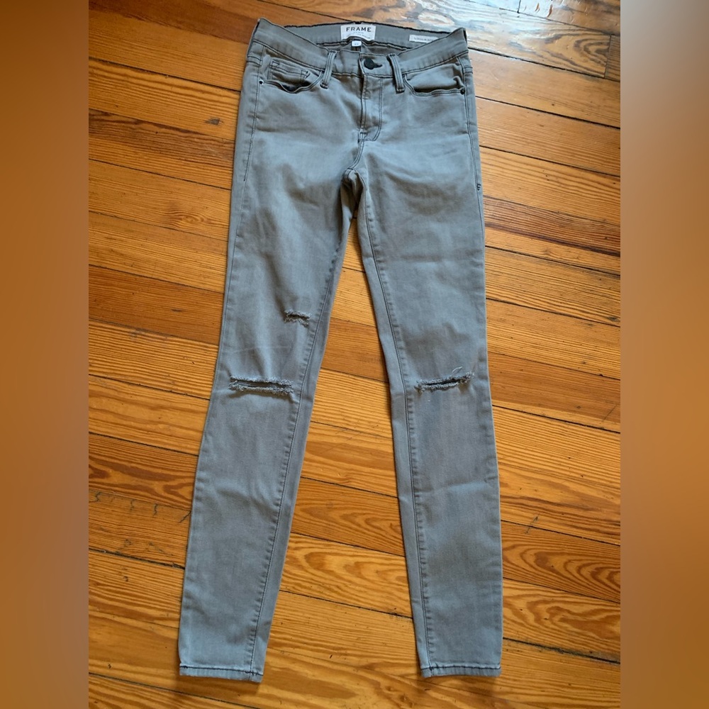 Frame Denim Grey LeSkinny de Jeanne Distressed Jeans Size 27 👖